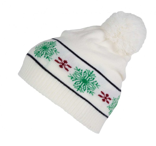 Beanie With Christmas Patterns - Off White