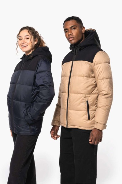 Unisex Bi-Tone Padded Jacket With Hood - Wet Sand / Black / M