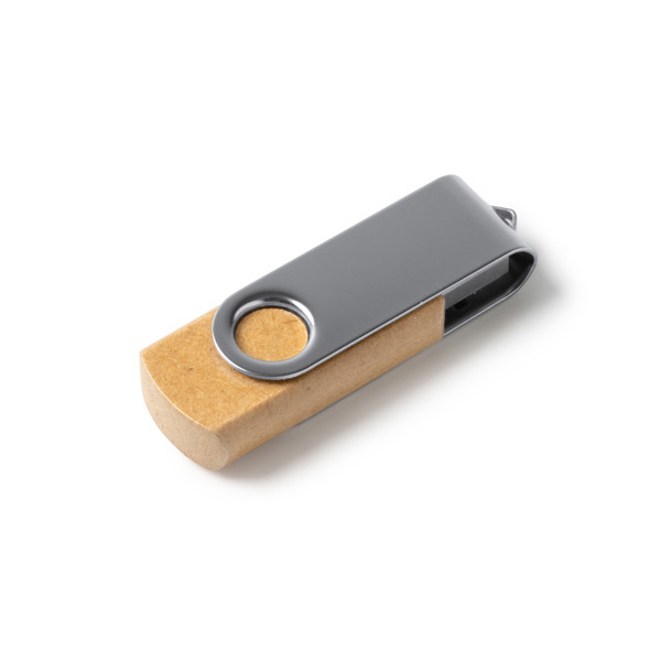 Personalised recycled cardboard USB flash drive 16 GB with metal rotating clip