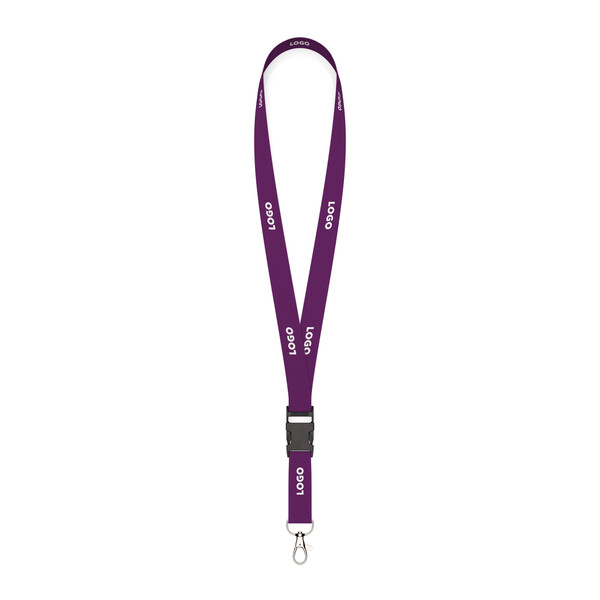 Detachable polyester pantone matched screenprint lanyard - Deep Purple / 20mm width / Metal carabiner