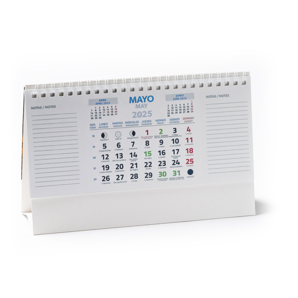 Personalised desk calendar with rings and monthly view