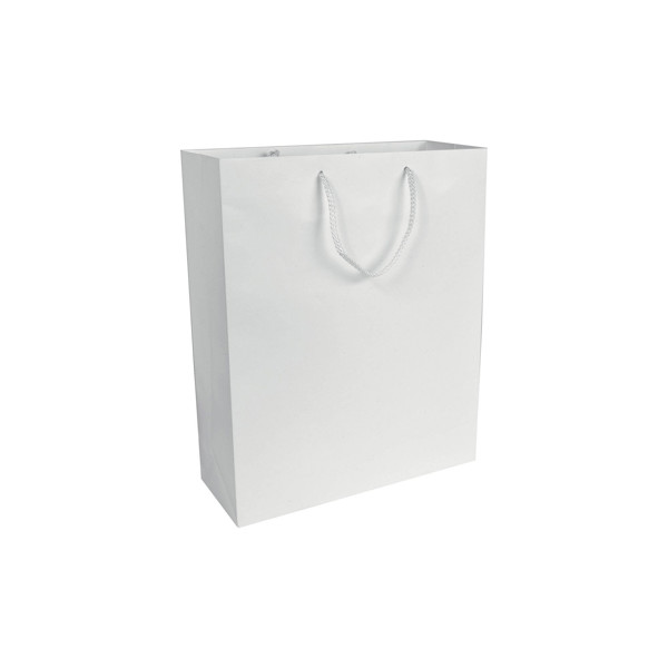 157 G/M2 Matte Laminated Paper Shopping Bag With Gusset And Bottom Reinforcement - White