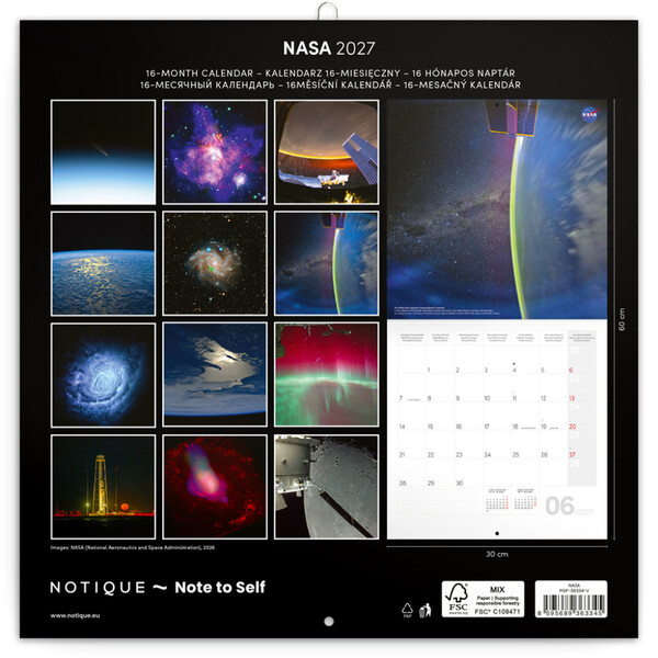 Notique Poznámkový Kalendář Nasa 2027, 30 x 30 cm - Východní