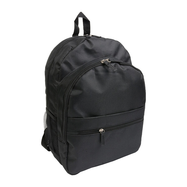 600D Polyester 6-Pocket Backpack (Two Mesh Side Pockets). Front Pocket With Velcro - Black