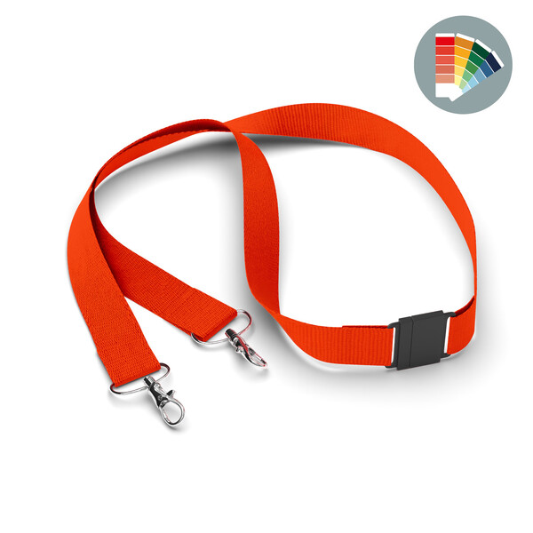 Polyester pantone matched screenprint lanyard with 2 clips - Own PMS / 20mm width / Metal carabiner / Safety breakaway