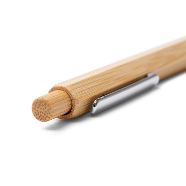 Personalised bamboo hexagonal pen with chrome details