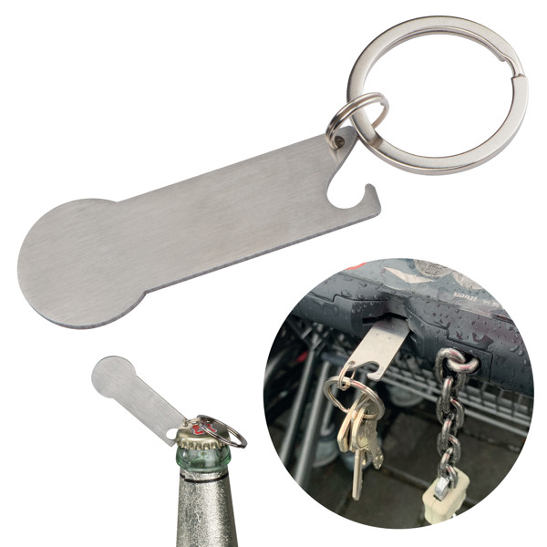 Keyring with shopping cart chip RODNEY - Silvergrey