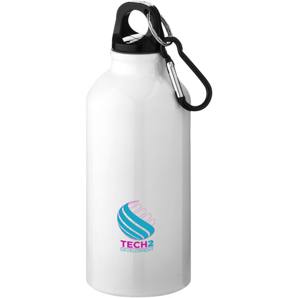 Garrafa de água com mosquetão em alumínio reciclado com certificação RCS de 400 ml "Oregon" - Branco
