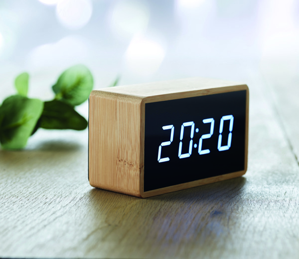LED alarm clock bamboo casing Miri Clock