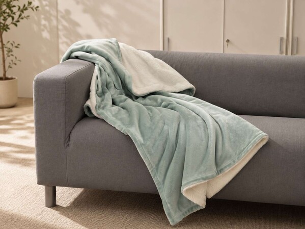 Olima Sherpa Lined Blanket - Pale Seafoam