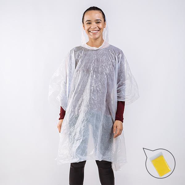 Poncho De Emergência Em Plástico, Com Gorro - Transparente