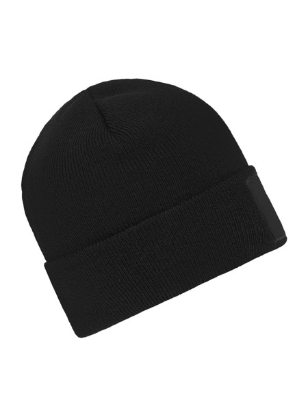 Classic Knitted Beanie With Patch - Black