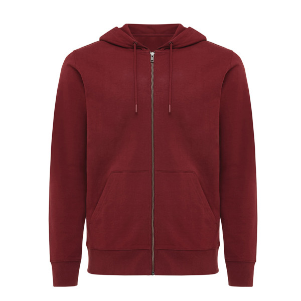 Mikina na zip s kapucí IQONIQ Abisko z recykl. bavlny - Vínově Červená / XL