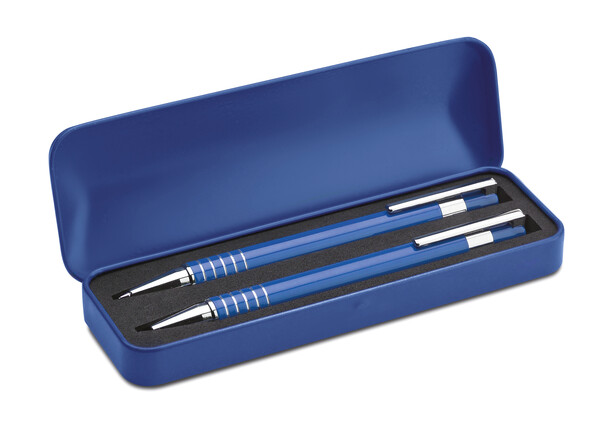 Set stylo bille étui métal Alucolor - Bleu