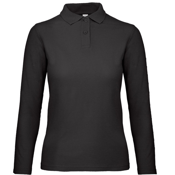 Polo B&C Id.001 Women Manga Comprida 180G - 100% Algodão (Investindo Em Better Cotton) - Preto / 2XL