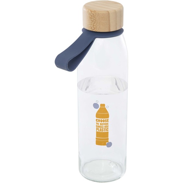 Bouteille d'eau en verre Porto de 500 ml avec poignée en silicone et couvercle en bambou - Bleu océan