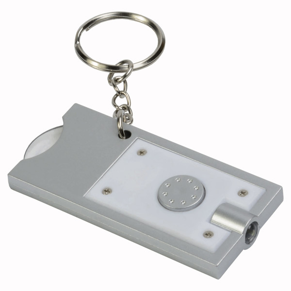 Plastic Key Ring With Shopping Trolley Token And Light - White