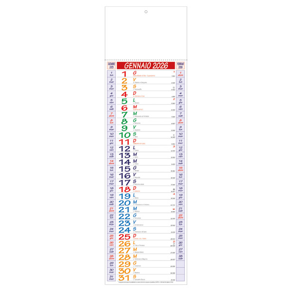 Calendario 2026 Da Muro, Mensile, Multicolore, 12 Fogli Su Carta Patinata, Termosaldato