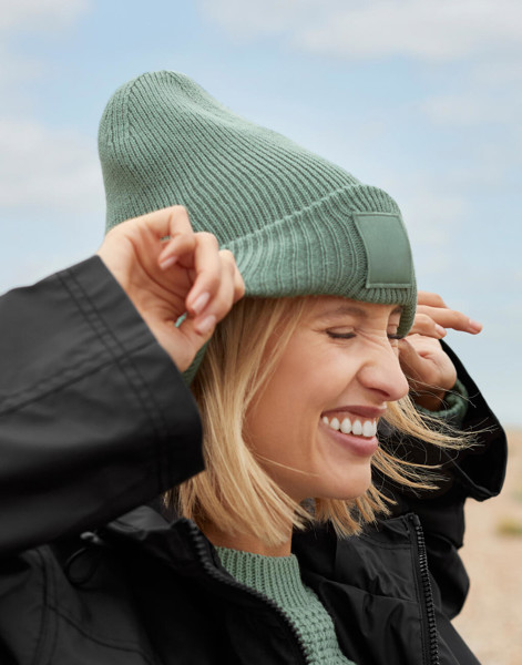 Deep Cuffed Tonal Patch Beanie - Natural Stone / ONE SIZE