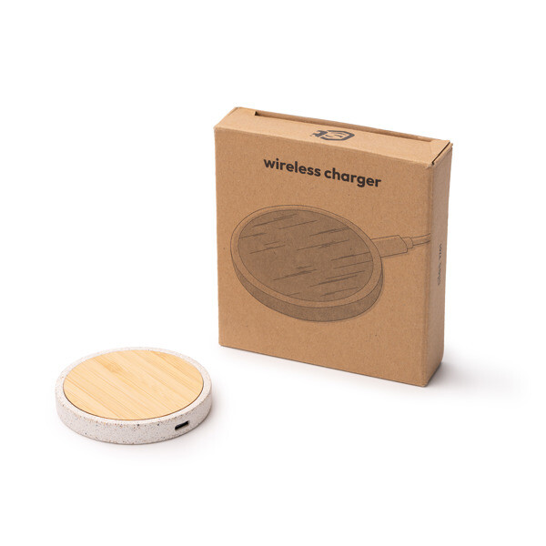 Personalised wireless charger in bamboo and recycled terrazzo 10W