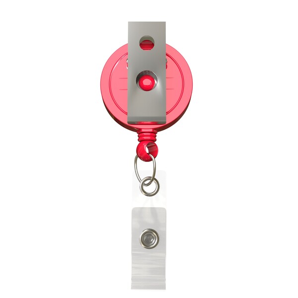 Bobina per badge retrattile di forma rotonda con logo ⌀2,8cm - Colore pieno / Rosso fuoco / Fermaglio