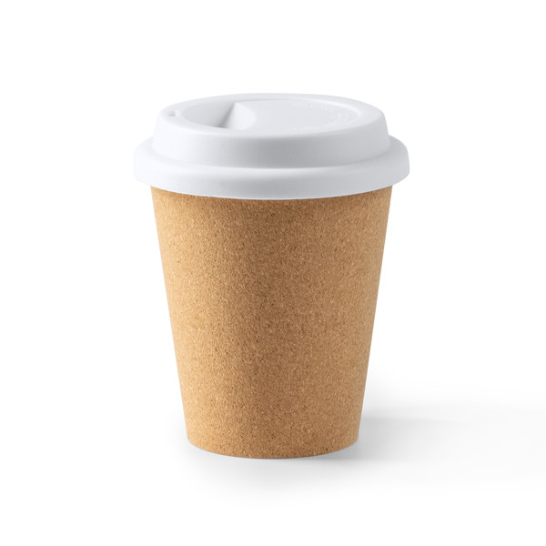 Reusable personalised PP mug with cork coating 380 ml with lid