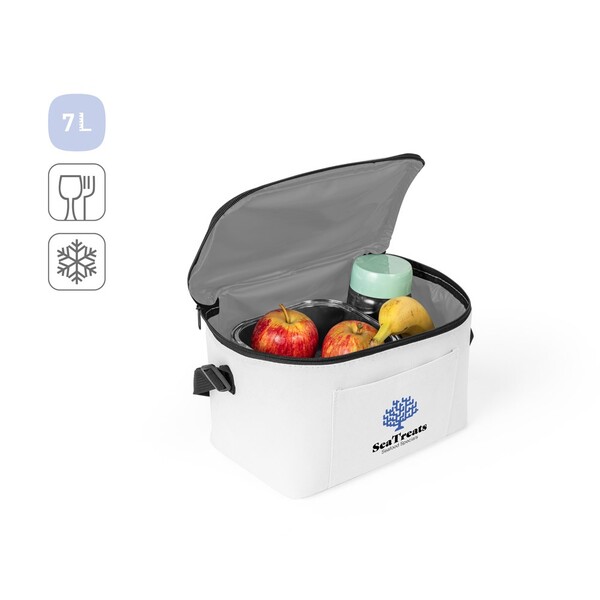 CANCUN. Termalna torba od 600D recikliranog poliestera s podesivim remenom 7 L - Bijela
