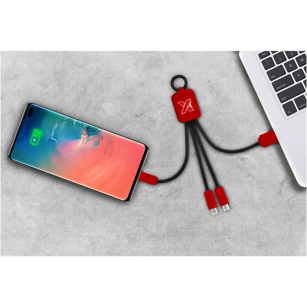 Câble carré 3-en-1 avec logo lumineux SCX.design C15 - Rouge moyen / Noir