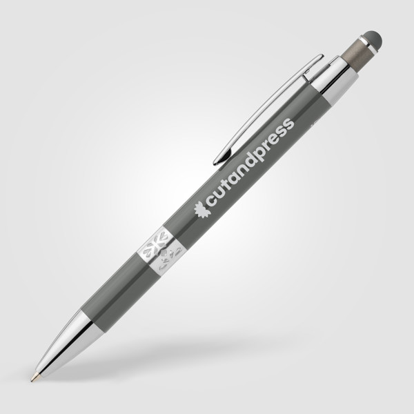 Adorn Recycled Aluminium Chrome Trim Stylus Pen - Gunmetal / 4 Colour inkjet