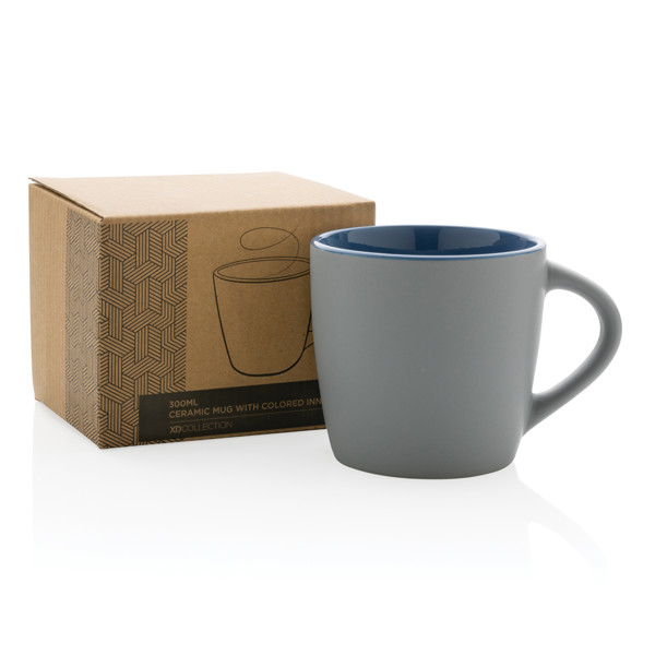 Mug 300ml en céramique avec intérieur coloré - Bleu / Gris