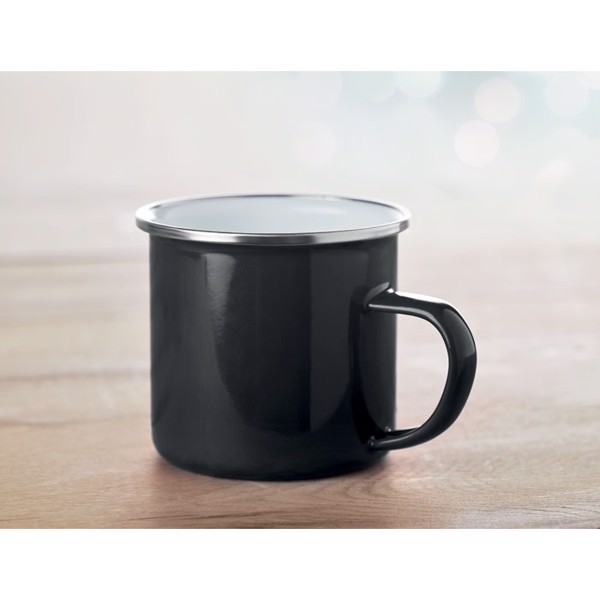 Plateado kovinska skodelica, 350 ml sloj emajla - Bela