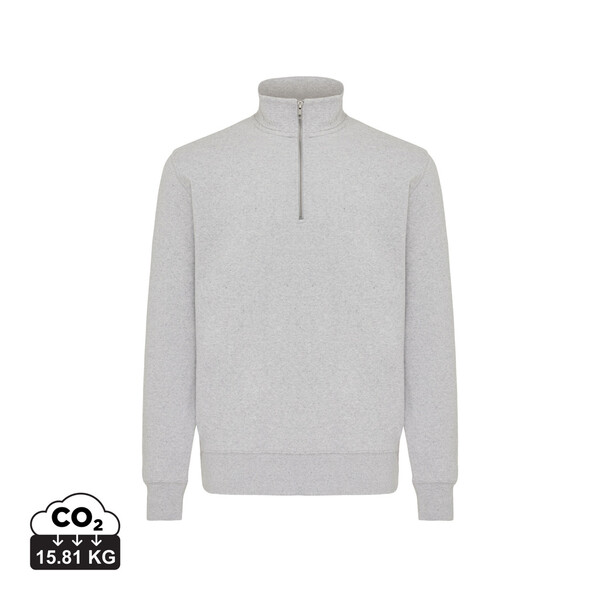 Svetr se čtvrtečním zipem IQONIQ Elgon z recykl. bavlny - Light Heather Grey / L