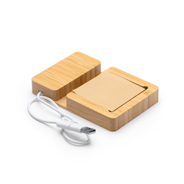 Cargador USB hub personalizado de bambú con portanotas y bloc de notas