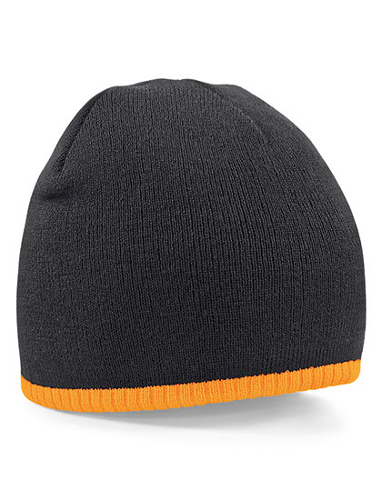 Two-Tone Pull-On Beanie - Black / Fluorescent Orange / One Size