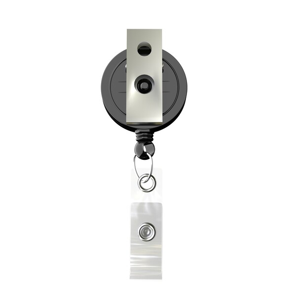 Bobina per badge retrattile di forma rotonda con logo ⌀2cm - Colore pieno / Nero / Fermaglio