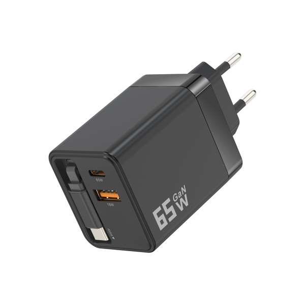 Charging adapter 65W with built-in USB-C cable - WHITE