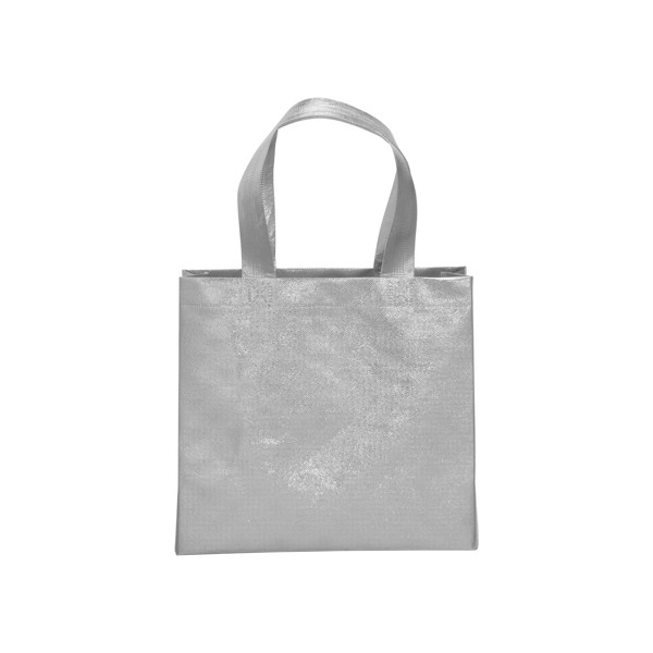 Laminated Non Woven Thermowelded Mini Shopping Bag, Short Handles And Gusset - Silver