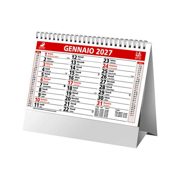 Calendario 2027 Da Tavolo Mensile Bicolore, 13 Fogli Su Carta Patinata Opaca - Rosso