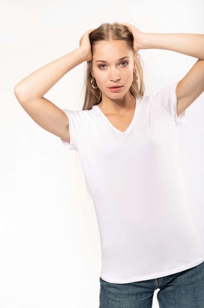 Ladies' Short-Sleeved V-Neck T-Shirt - White / M