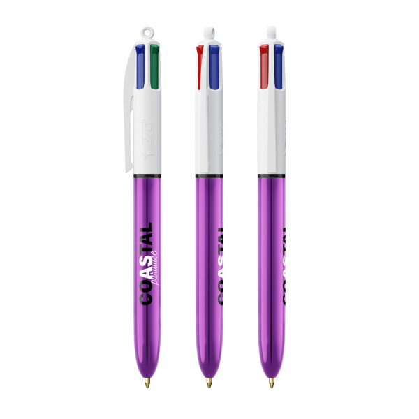 BIC® 4 Couleurs® Shine ballpen - Blanc/Violet Metallique