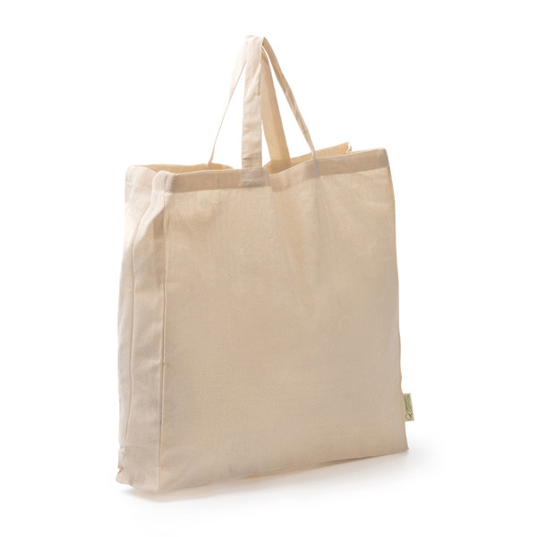 Bolsa personalizada de algodón orgánico con fuelle y asas cortas