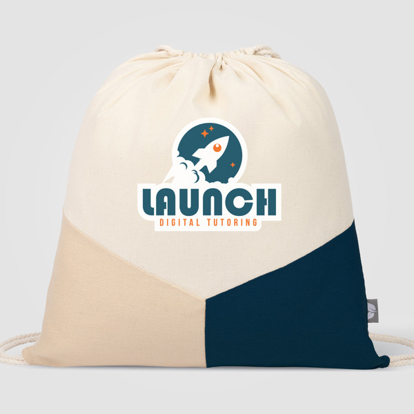 Triad - Multicolour Recycled Cotton Blend Drawstring Bag - Beige/Navy Blue / Silkscreen