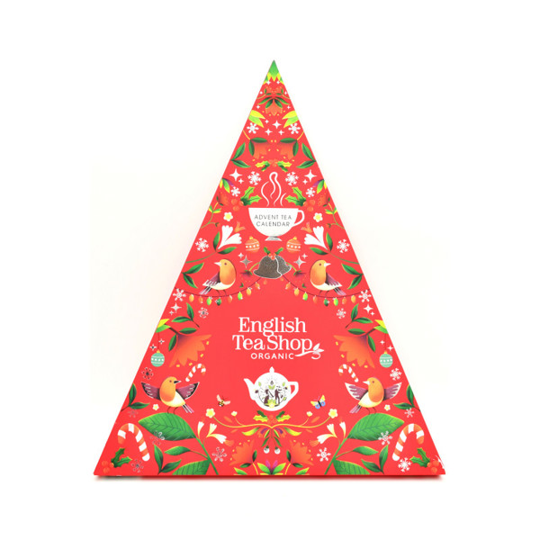 Adventný kalendár Trojuholník červený, 25 pyramídok sypaného čaju
