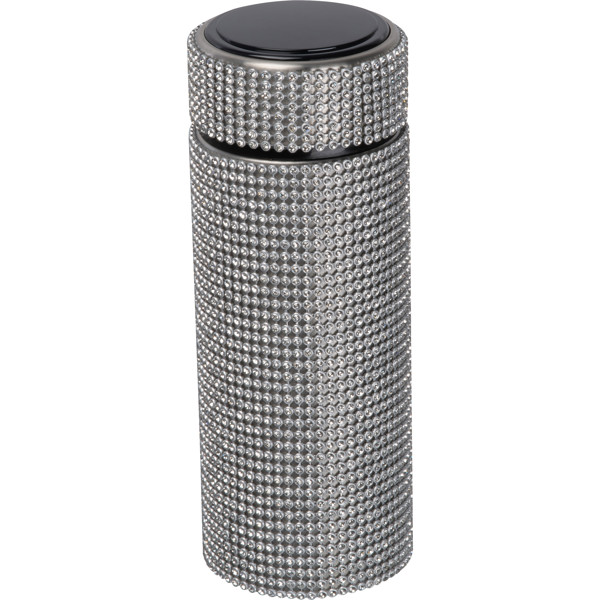 Small stainless steel drinking bottle with rhinestone accents EDWARD - Silvergrey