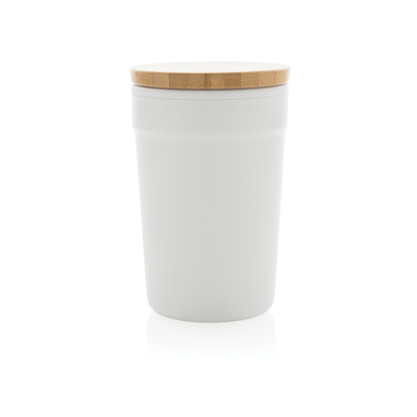 GRS certified recycled PP mug with bamboo lid - White