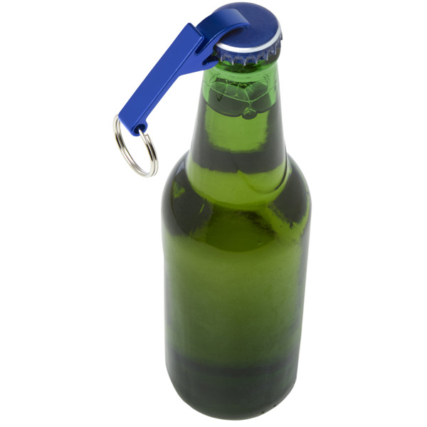 Ouvre-bouteille et canette Tao en aluminium recyclé certifié RCS avec porte-clés - Bleu royal