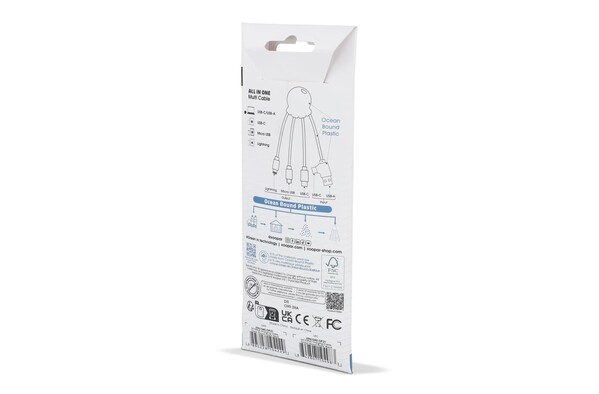 4009| Xoopar Eco Octopus Câble de recharge Ocean Bound Plastic - Blanc