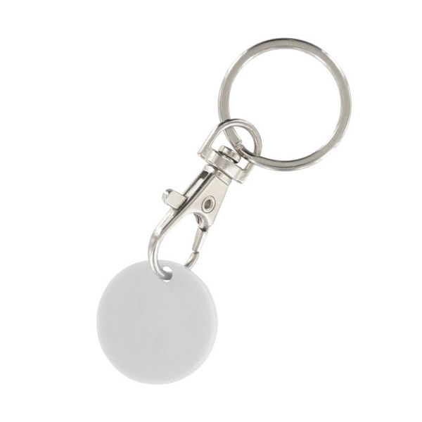 PORTE-CLES MOUSQUETON METAL AVEC JETON CADDIE - Blanc