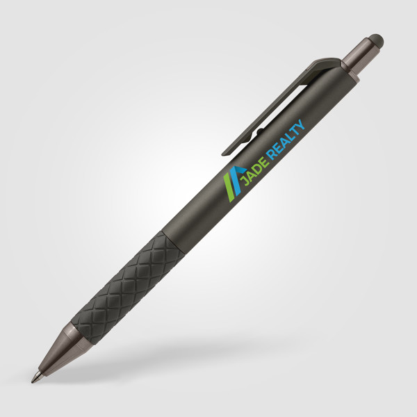 Islander Gel Retractable Monochrome Softy Pen w/Stylus - Gunmetal / 4 Color inkjet