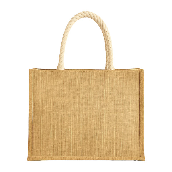 Jute Bag With Long Rope Handles And Coloured Inserts. With Gusset